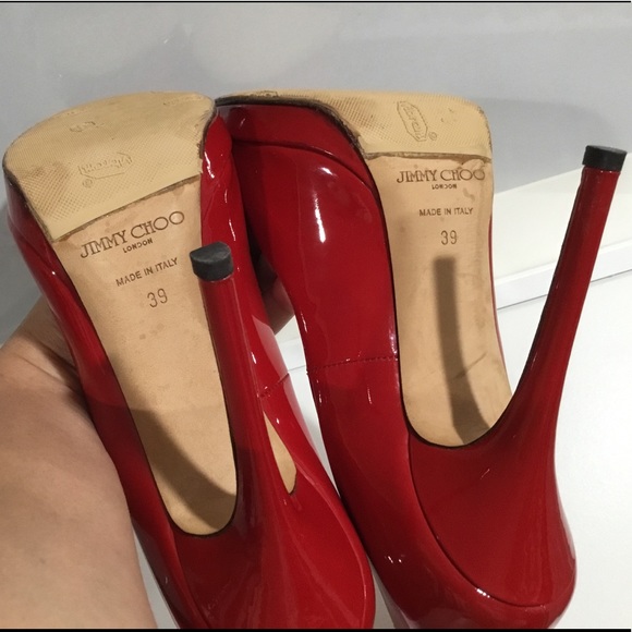 Patent leather peep toe heeled platforms - Picture 6 of 6